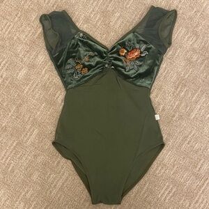 Class In Embroidered Green Leotard